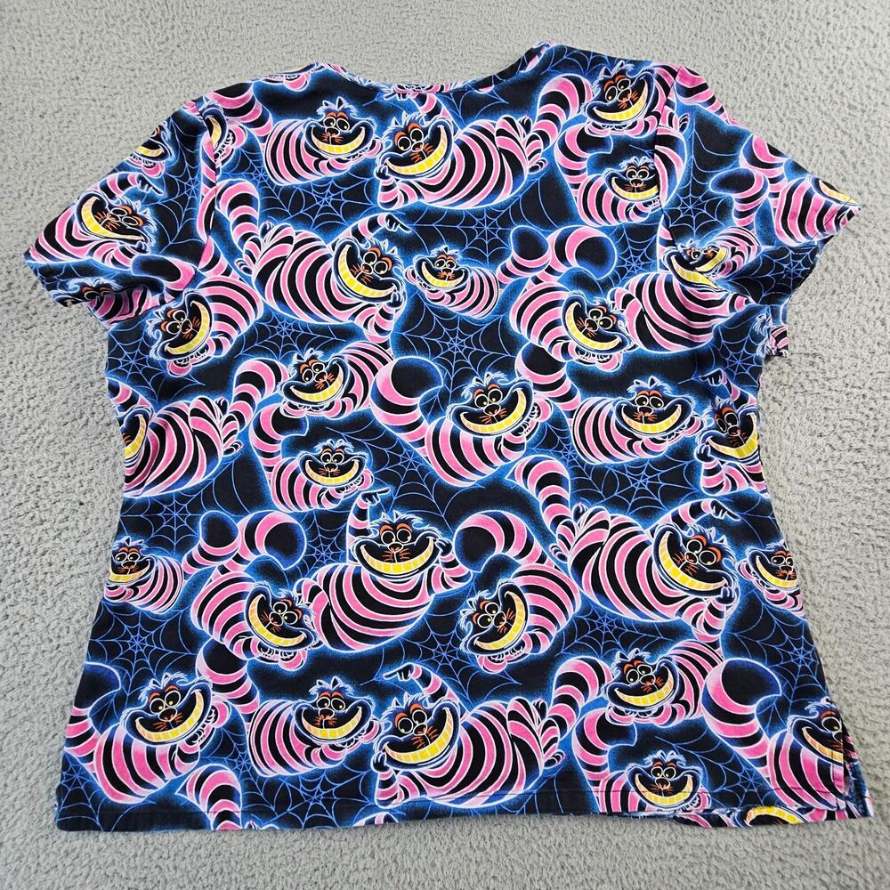 Disney Cheshire Cat Scrub Top XL Alice in Wonderland Glow Halloween Nurse Vet - Picture 2 of 6